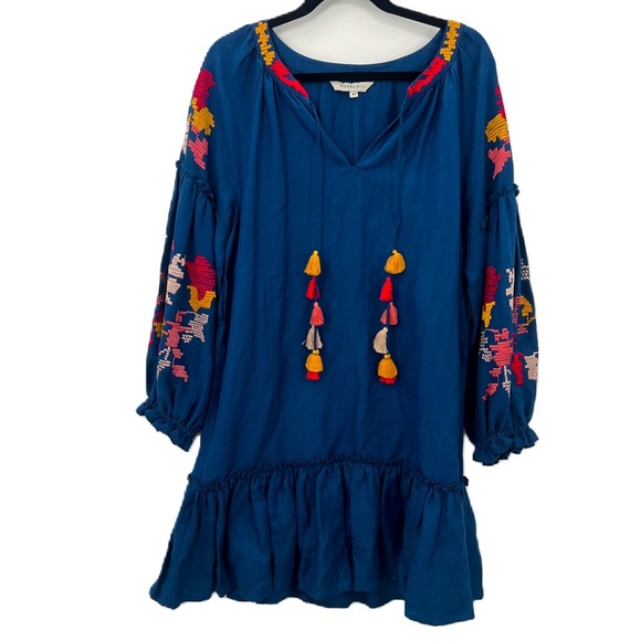 Anthropologie Dresses & Skirts - Del Anthropologie Ranna Gill Floral Embroidered Puff Sleeve Tunic Mini Dress M